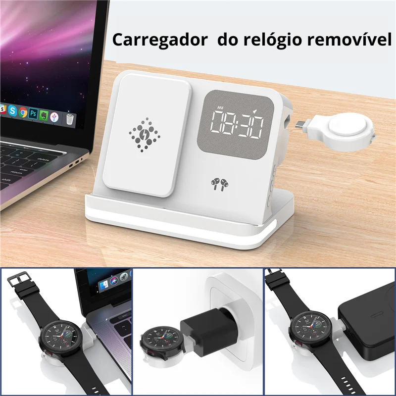 Carregador 6 em 1 para Smartphones, Smartwatch e fones Buds