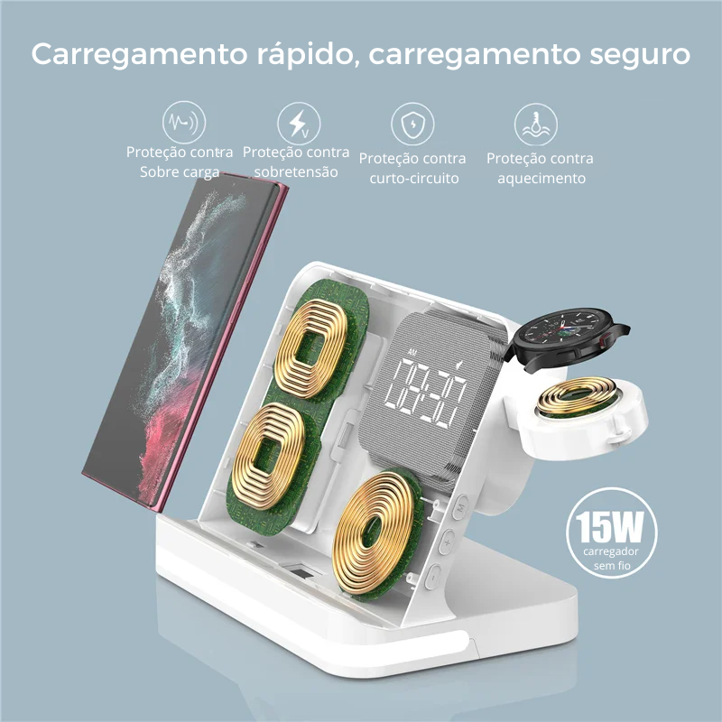 Carregador 6 em 1 para Smartphones, Smartwatch e fones Buds