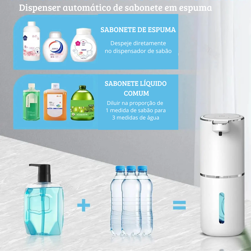 DIspenser de sabonete líquido automático inteligente - USB recarregável com ajuste de quantidade