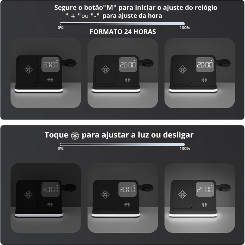 Carregador 6 em 1 para Smartphones, Smartwatch e fones Buds