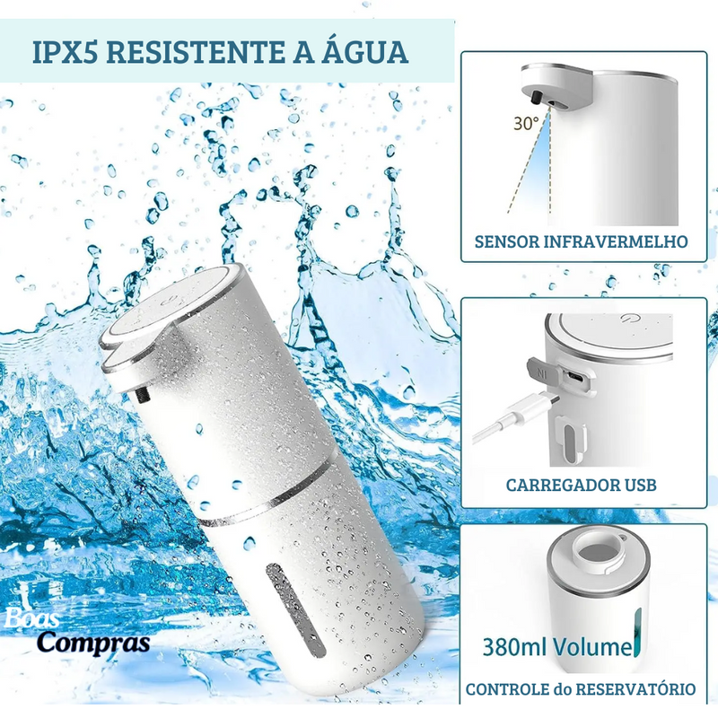 DIspenser de sabonete líquido automático inteligente - USB recarregável com ajuste de quantidade