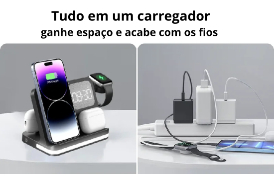 Carregador 6 em 1 para Smartphones, Smartwatch e fones Buds