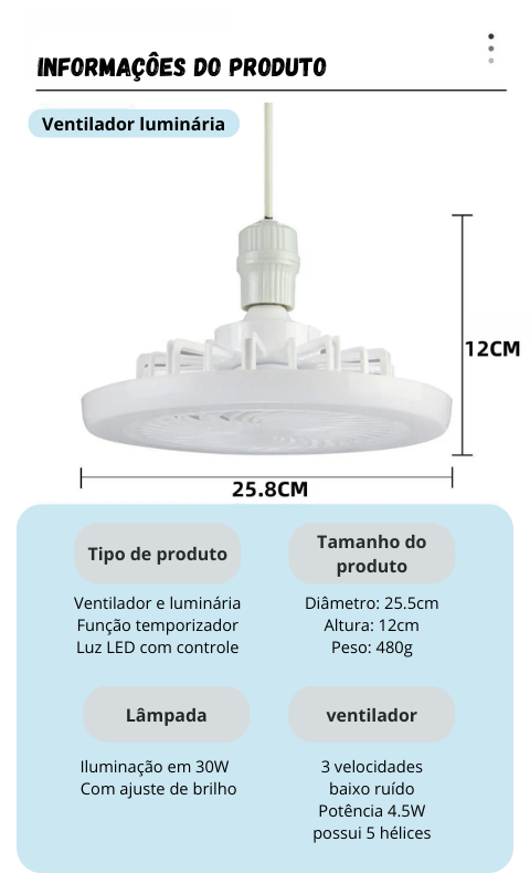 Luminária LED com ventilador Inteligente