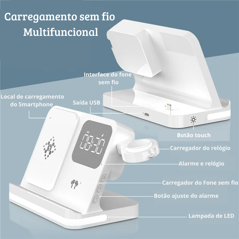 Carregador 6 em 1 para Smartphones, Smartwatch e fones Buds